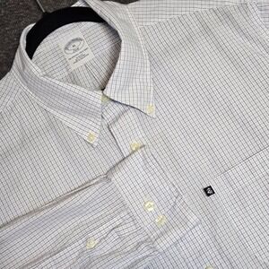 Brooks Brothers 346 Shirt XL White Check Button Down Slim Fit Cotton